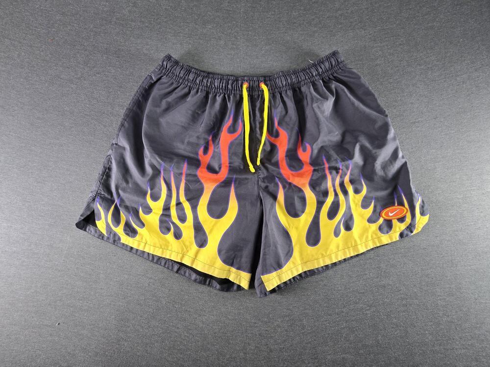Nike Shorts Mens 2XL Multicolor Flame Print Swim Trunks Lined Drawstring Racing